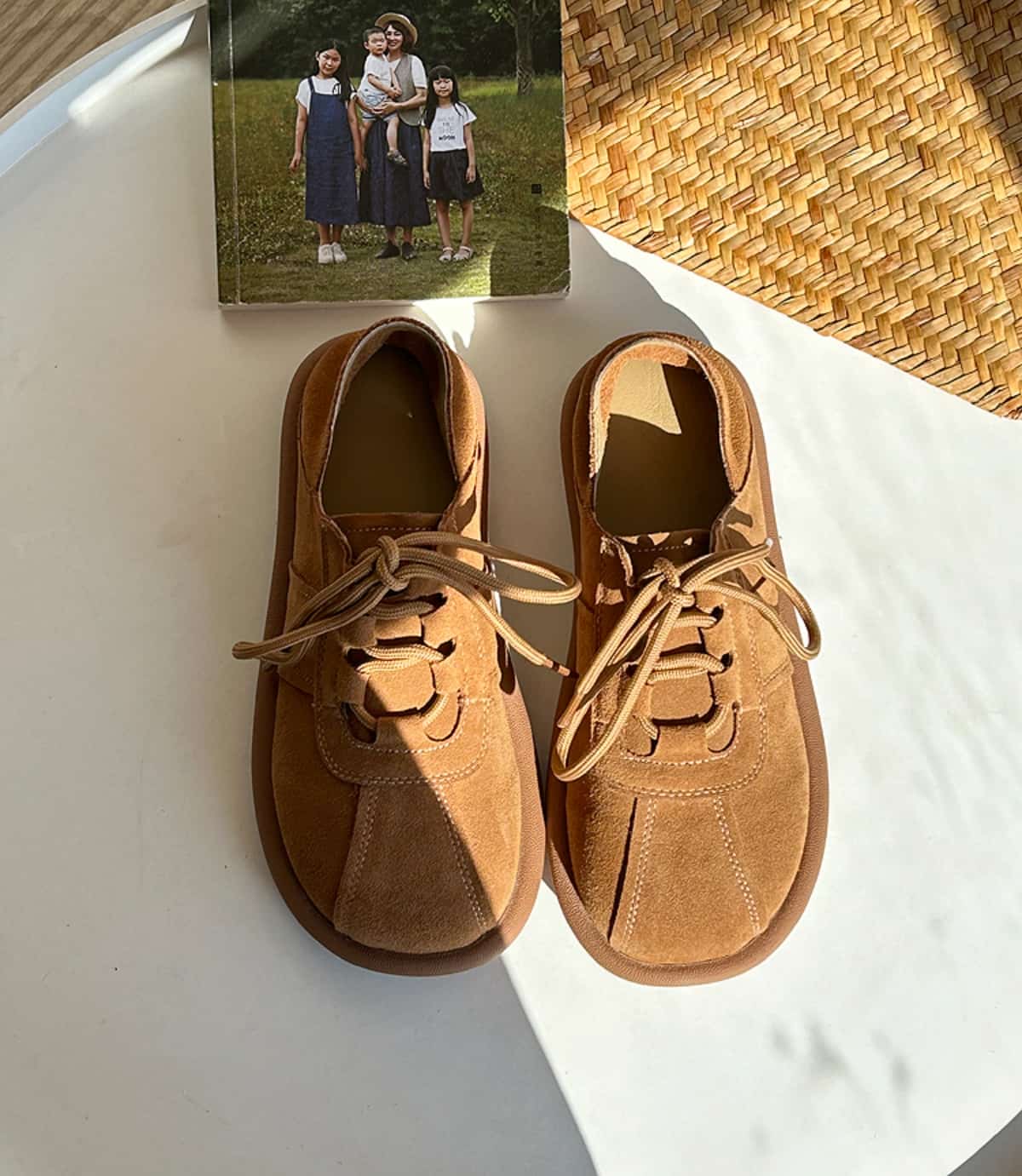 Leather round head lace-up flat shoes spring and summer new soft-soled comfortable single shoes