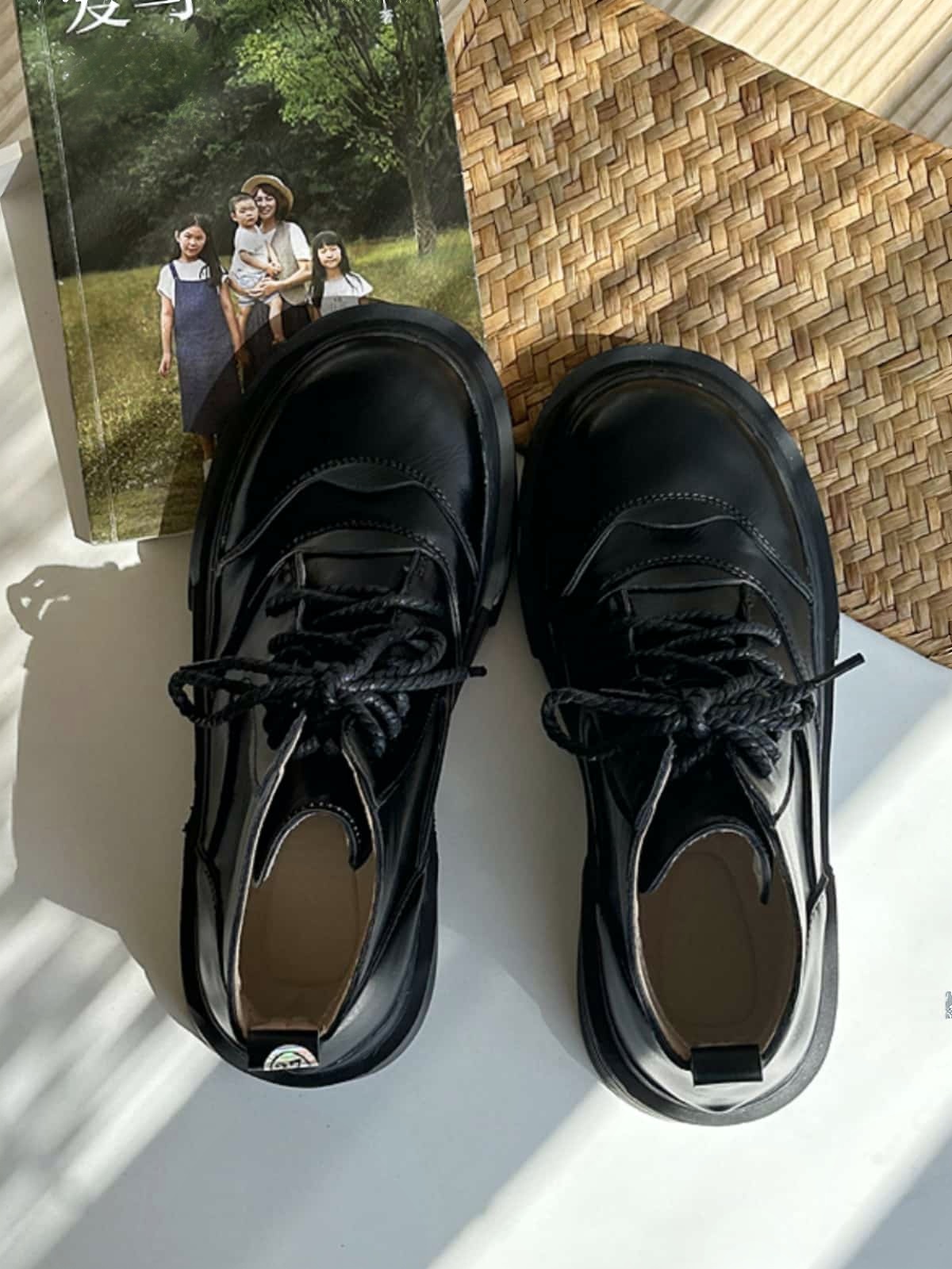 Round head lace-up thick-soled big-head Martin boots autumn black versatile short boots women