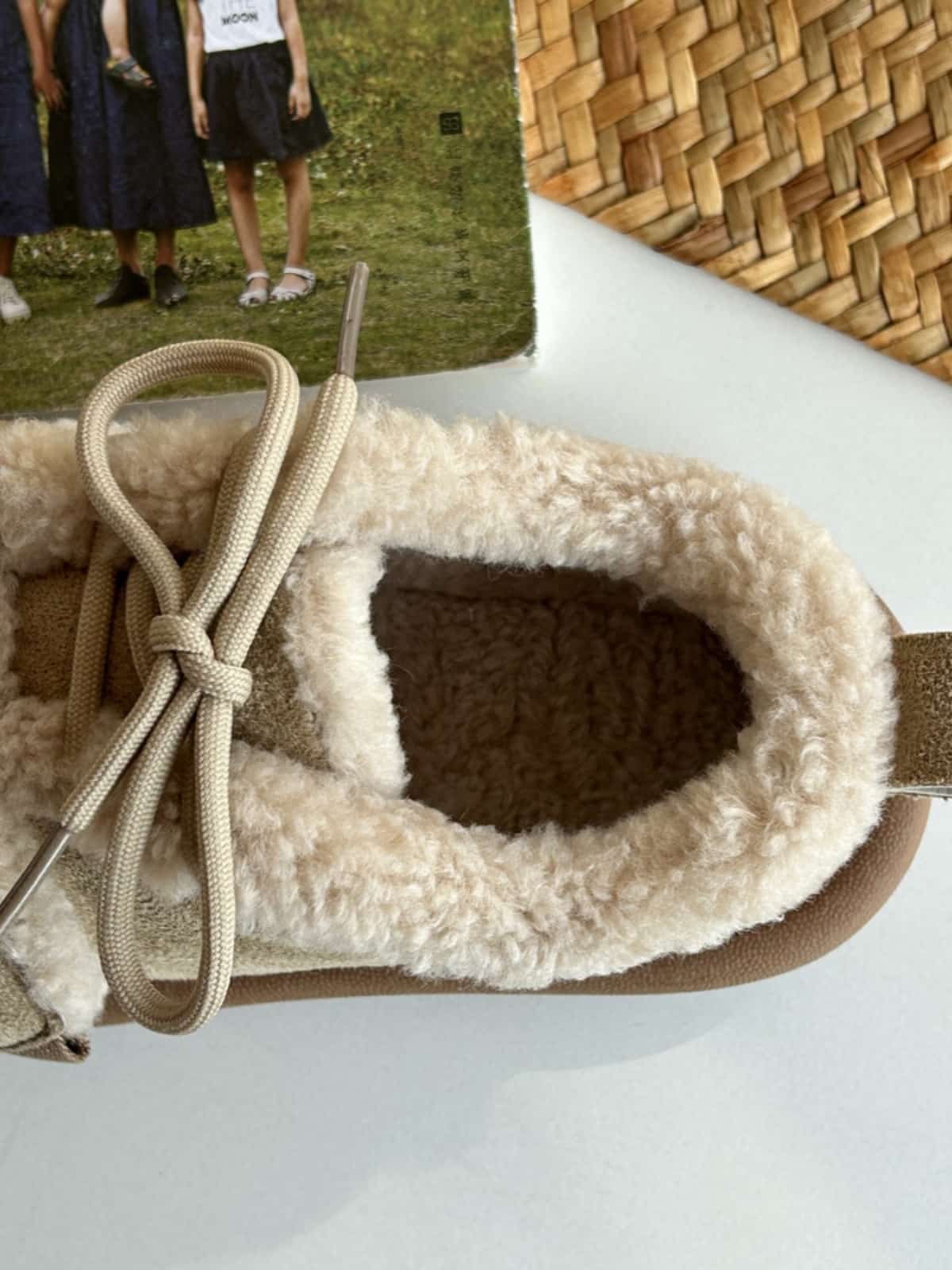 Suede round head lace-up flats Winter imitation lamb wool warm-soled cotton shoes