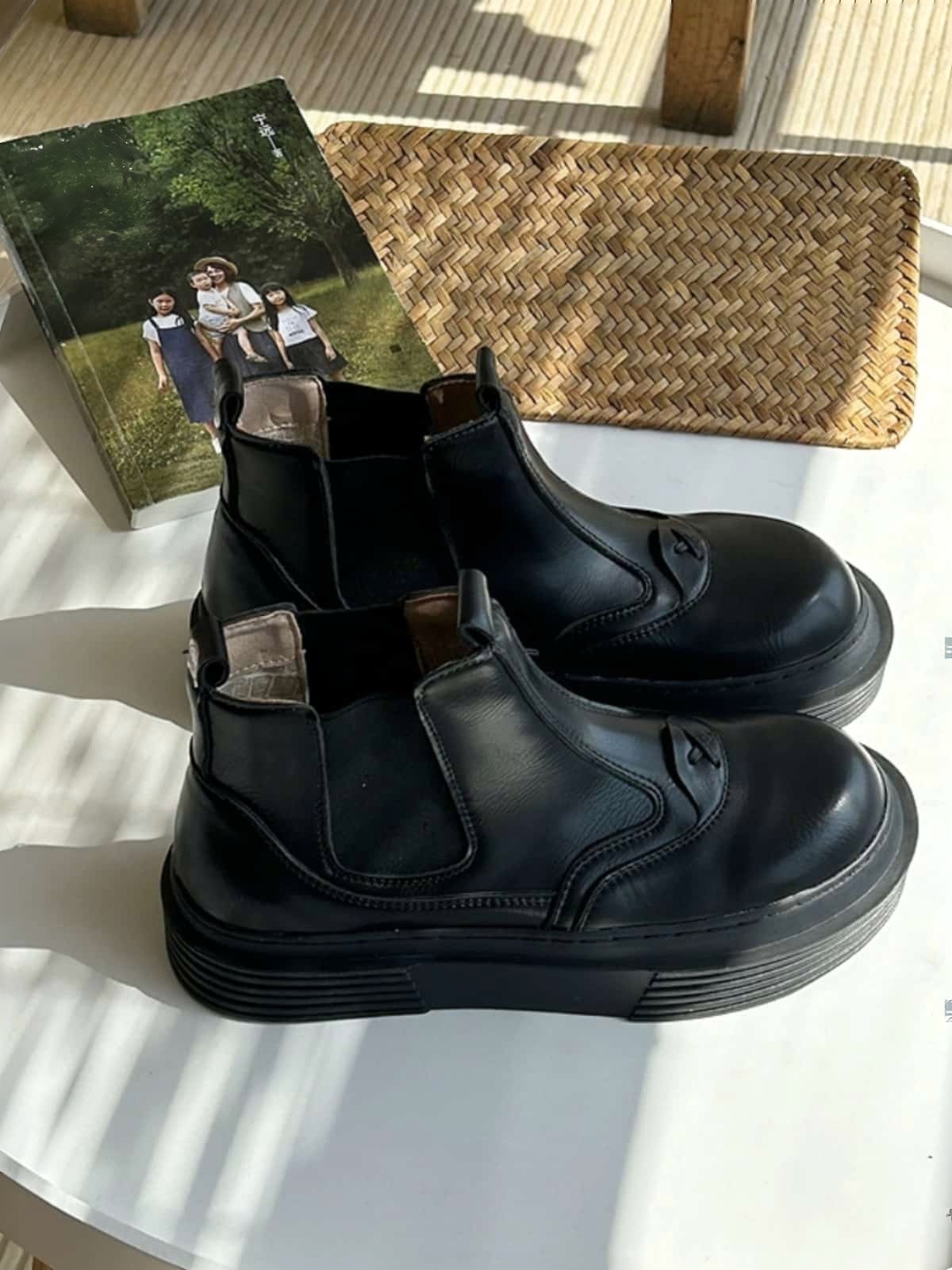 Round Head Platform Martin Boots Autumn and Winter Fleece Medium Heel  Boots Short Boots