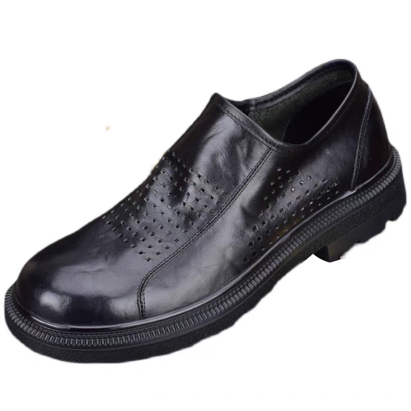 Breathable summer hollow men's casual leather shoes leather platform zipper youth versatile business shoes