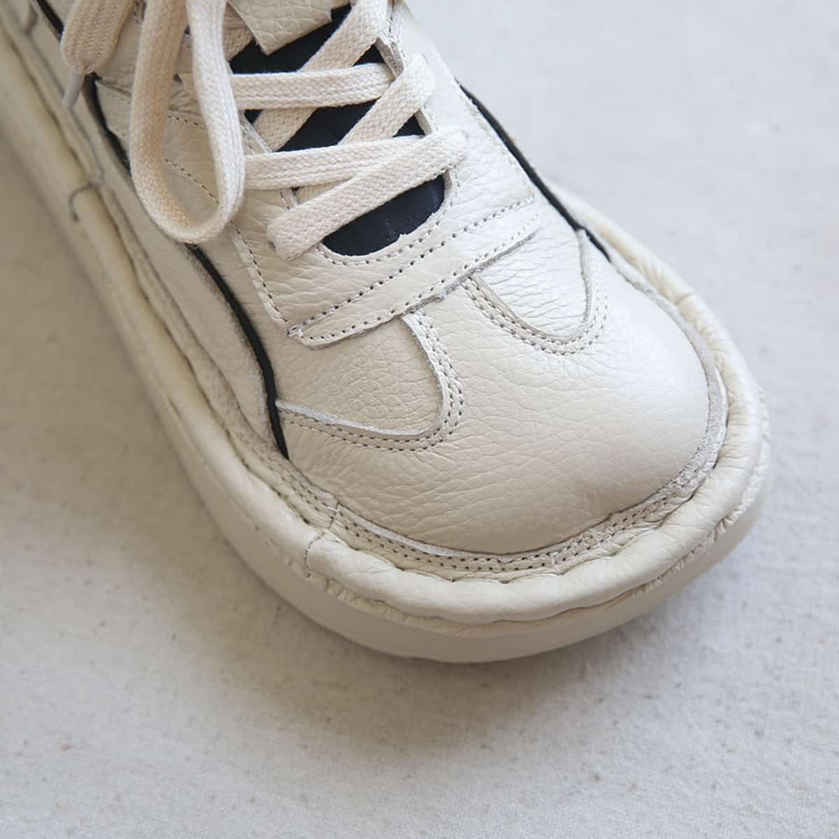 Leather round head lace-up platform big head shoes heightening short boots women's autumn