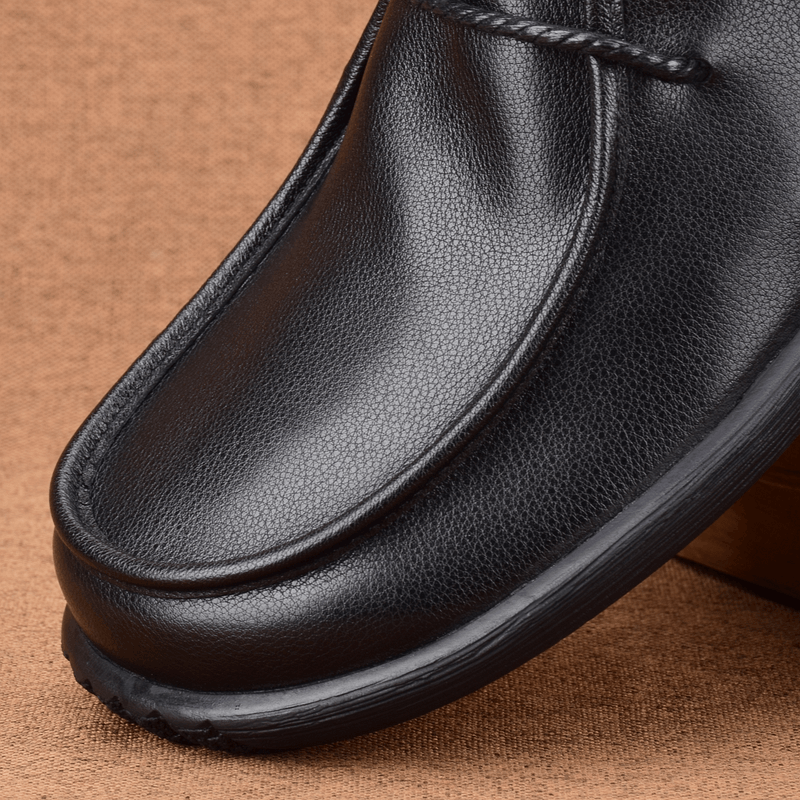 Men's cowhide beanie shoes breathable single shoes black British men's shoes soft sole leather soft leather light driving shoes