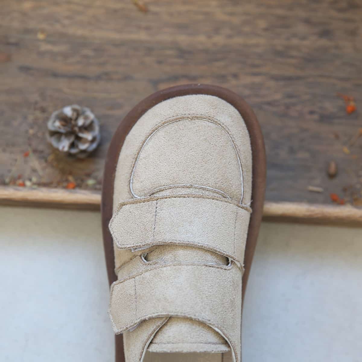 Suede Round Head Flat Shoes Student Velcro Soft Sole Shoes Single Shoes