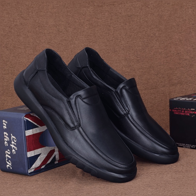 Business leather men's shoes spring and autumn first layer cowhide breathable soft sole non-slip dad shoes men's casual leather shoes soft surfac