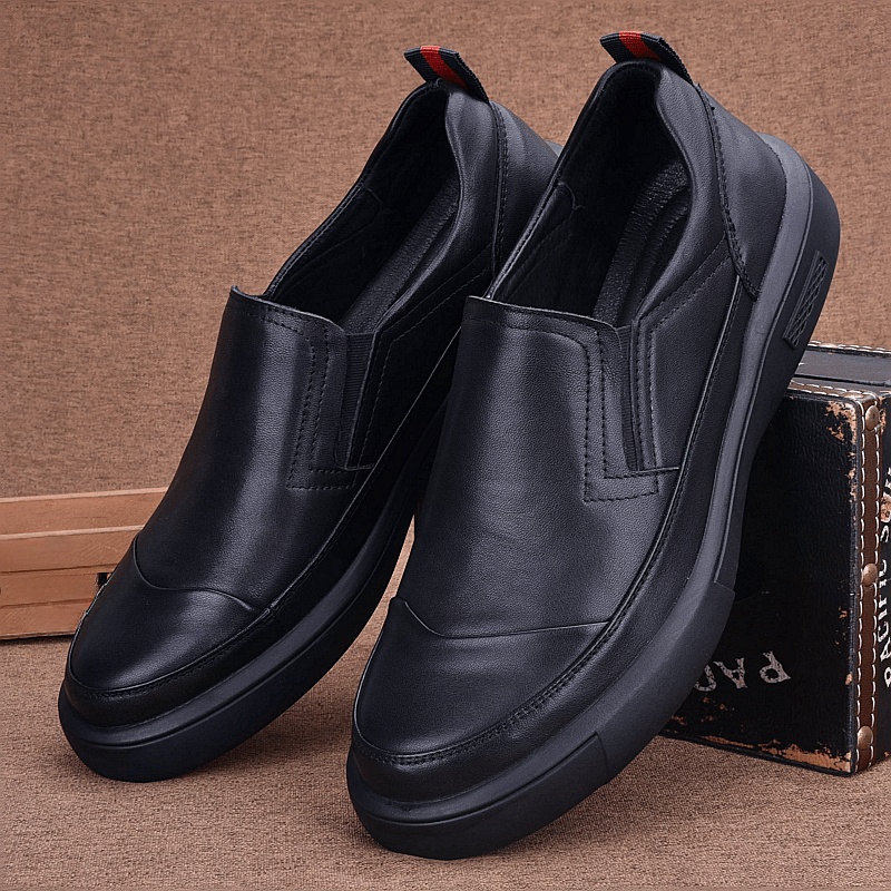 Leather first layer cowhide business casual foot cover thick sole soft sole wear-resistant round head wide feet men's leather shoes