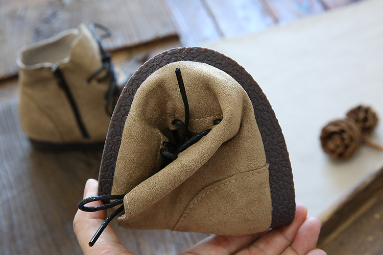 Suede round head strap flat bottom women's boots comfortable soft sole short boots side zipper bare boots women