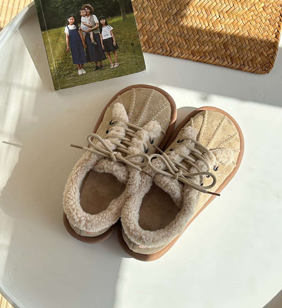 Imitation lamb wool round head lace-up flats winter soft and cute snow boots women