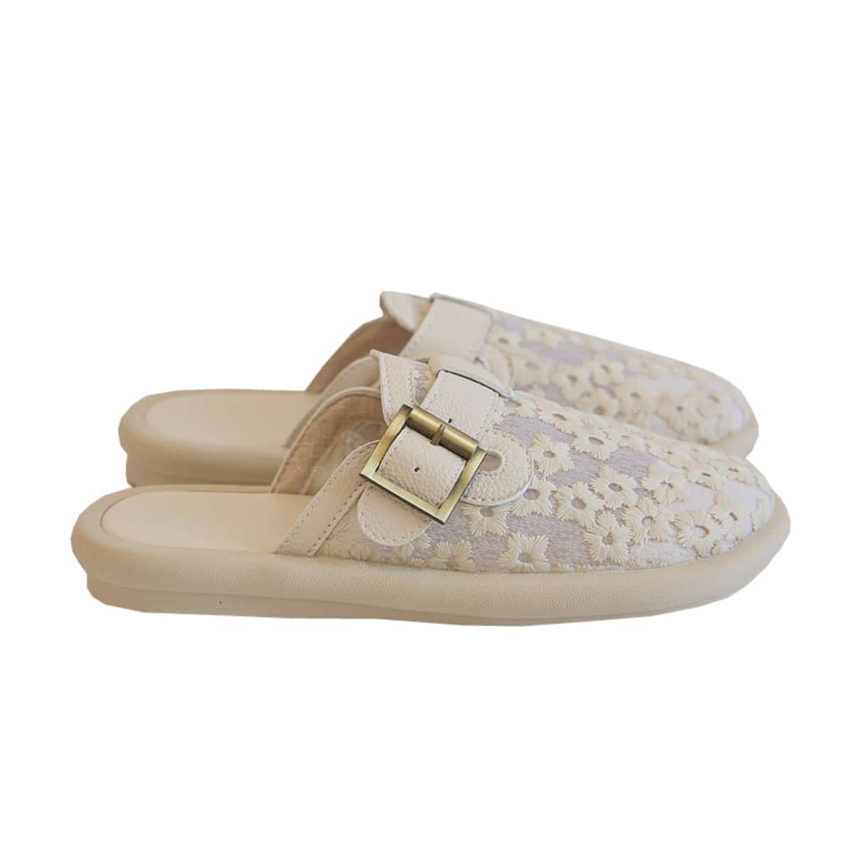 Mesh daisy bag head flat bottom half slippers summer low heel soft bottom breathable sandals