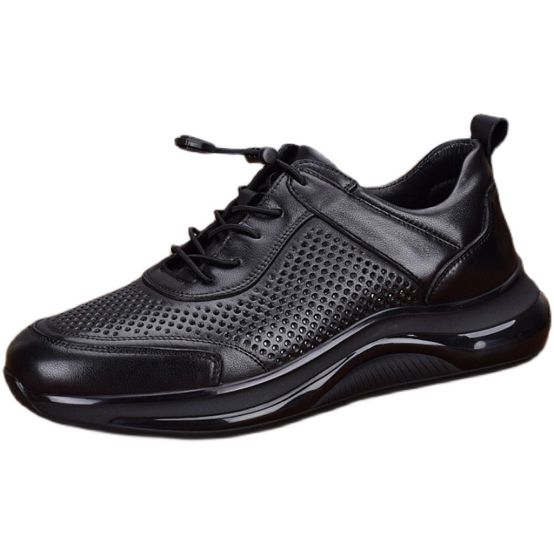 Genuine leather sports men's cowhide summer breathable casual shoes hollowed out leather shoes punched holes lightweight air cushion