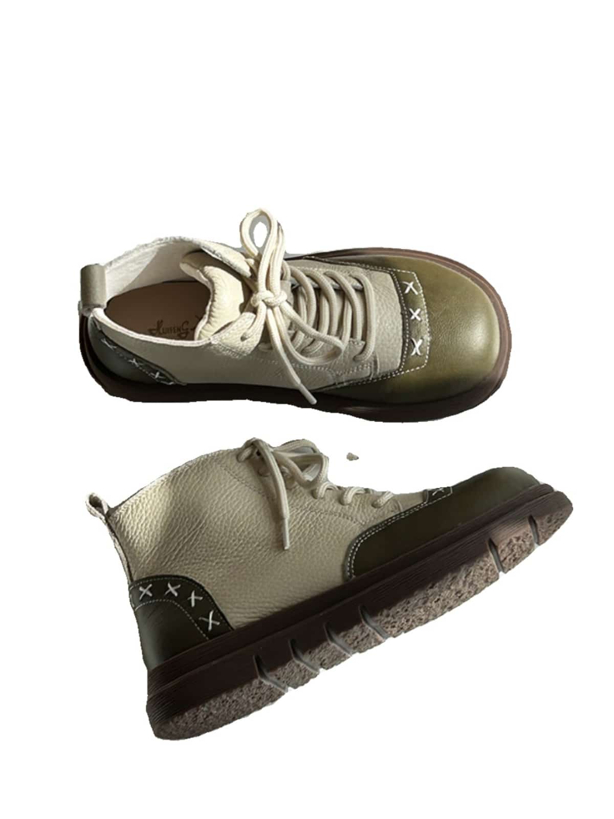 Leather round head strap-on platform Martin boots autumn fashion color matching short boots