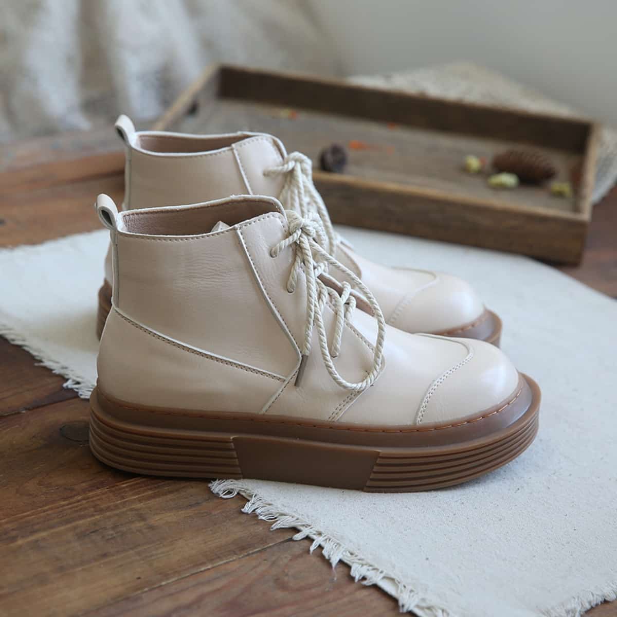 Glossy round head lace-up platform big head shoes new short boots Martin boots women