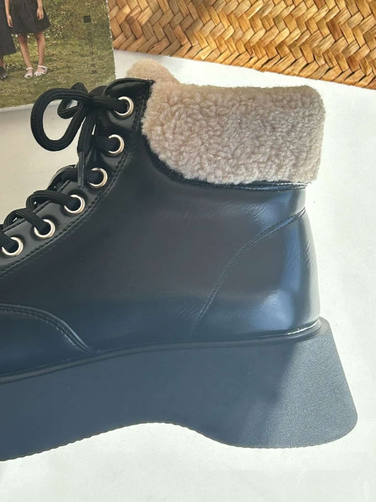 Imitation lamb wool lace-up thick-soled Martin boots winter heightening handsome black short boots