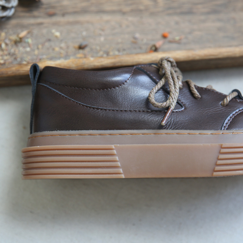 Glossy round head lace-up big head shoes autumn thick-soled versatile small leather shoes single shoes women