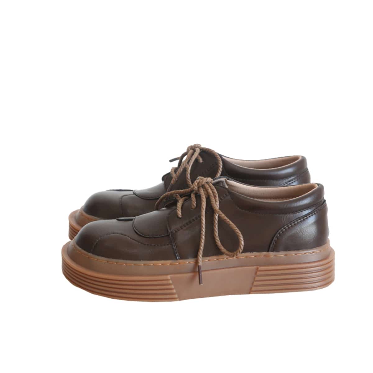 Round head lace-up platform big head shoes college comfortable black small leather shoes single shoes women