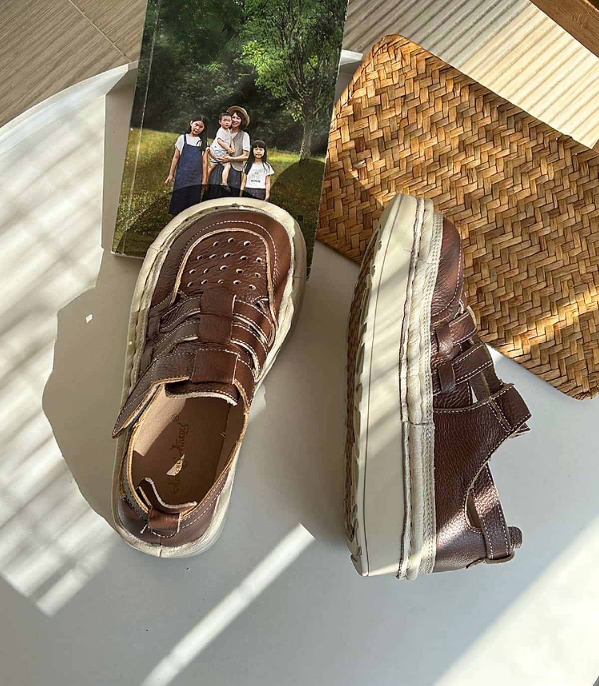 Leather summer new Roman women's shoes perforated hollow breathable thick-soled big head shoes bag head sandals women