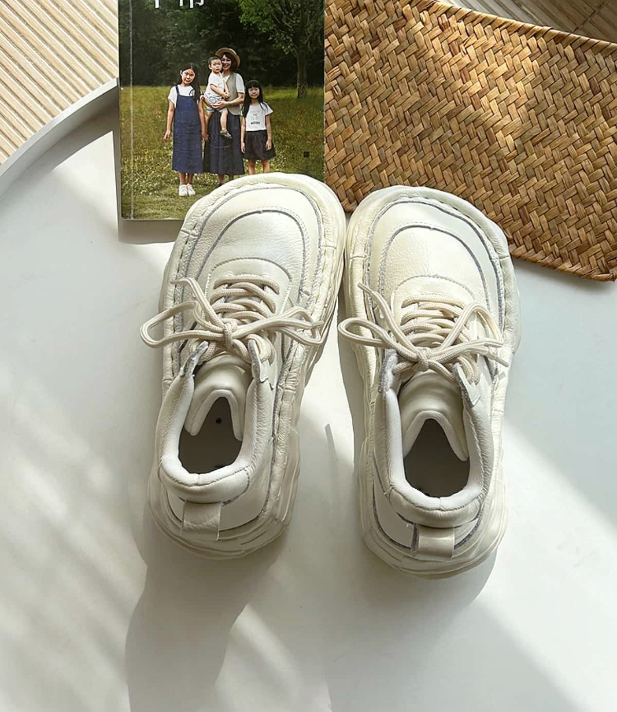 Leather round head lace-up thick-soled big-head shoes autumn heightening short boots