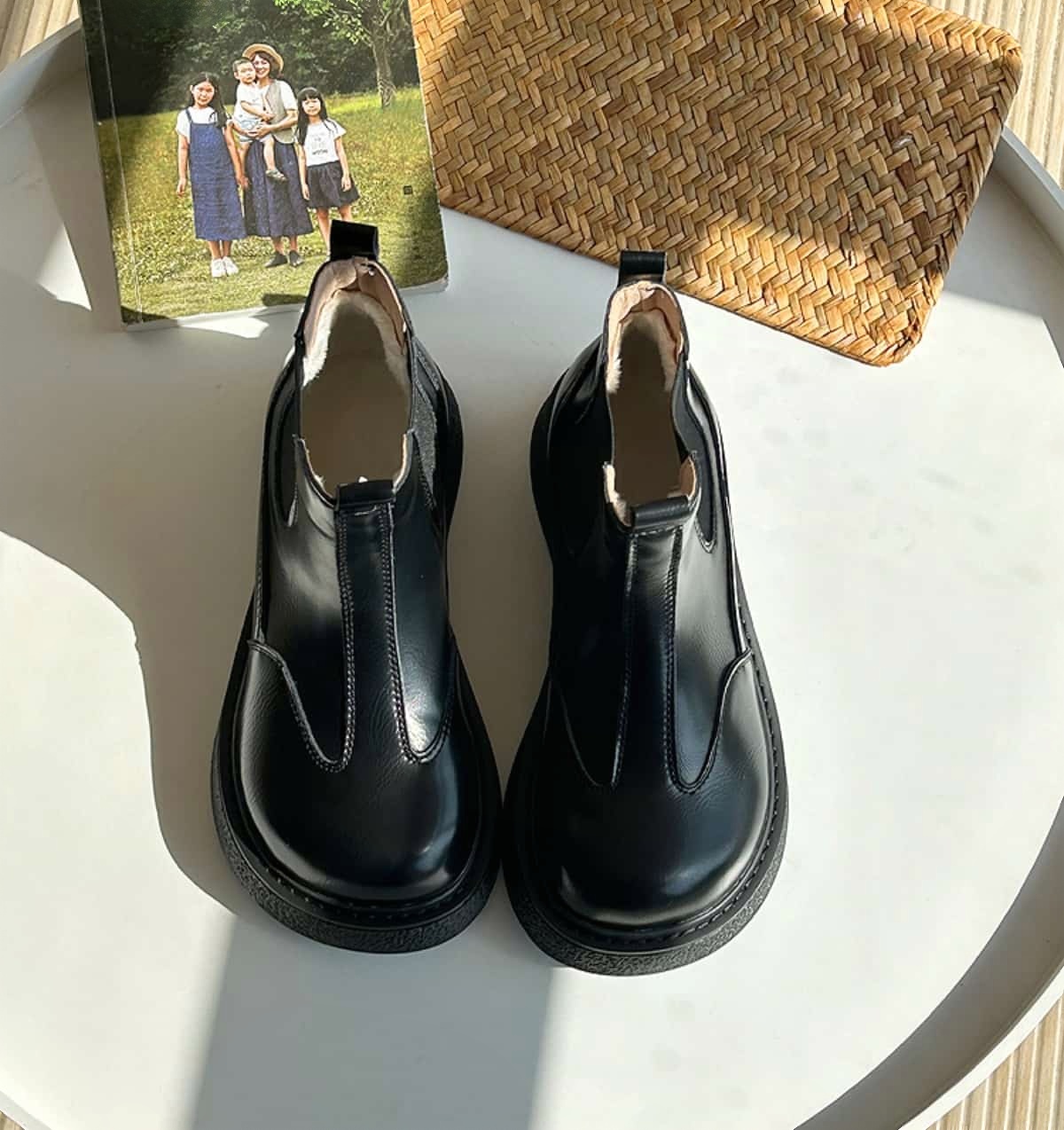 Round head platform big head shoes autumn and winter velvet fashion middle heel  boots short boots women