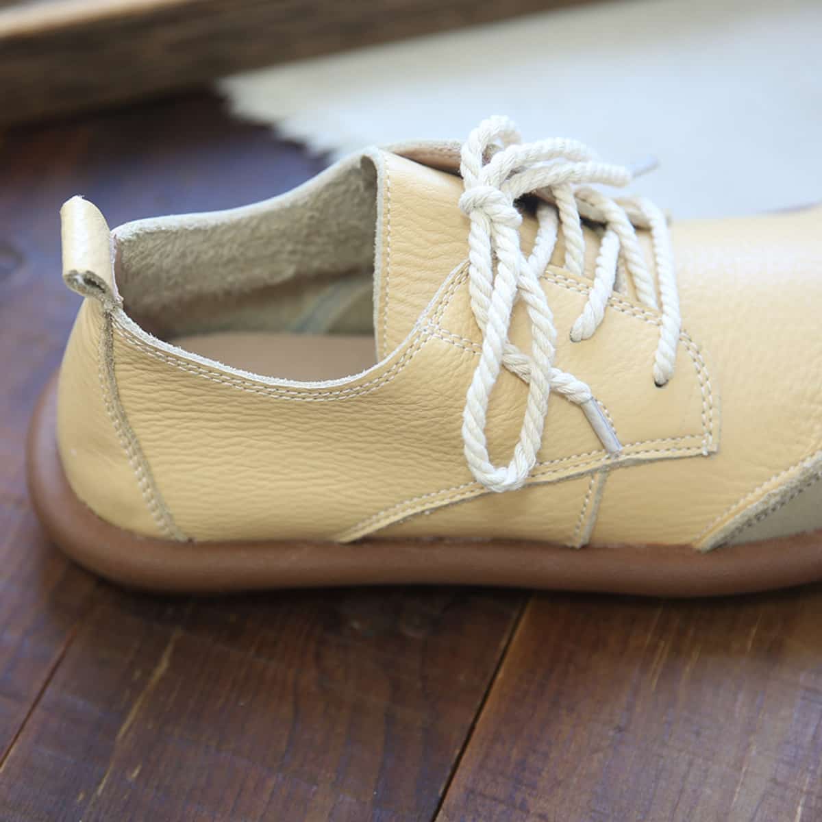 Leather round head lace-up small leather shoes spring and summer low-heeled soft-soled shoes single shoes