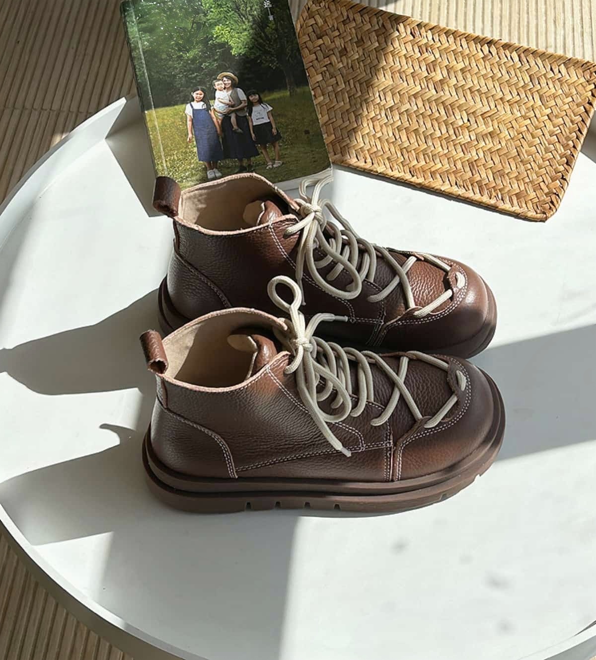 Leather round head strap-on platform Martin boots heightening fashion short boots