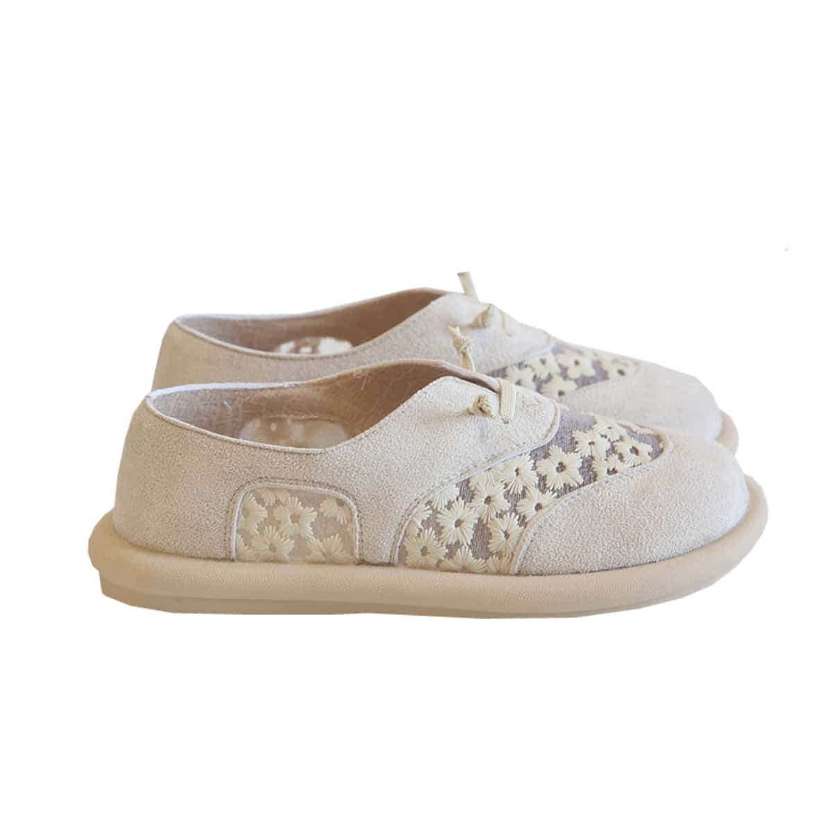 Mesh daisy round head flat shoes summer cotton and linen handmade comfortable feet shallow mouth single shoes