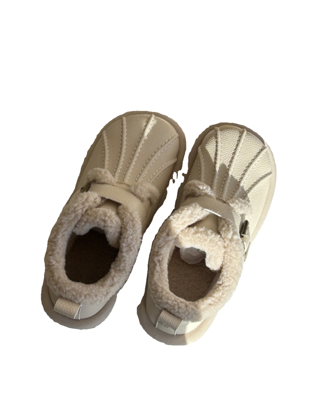 Imitation lamb wool round head flat-bottomed short boots winter cute belt buckle beige snow boots