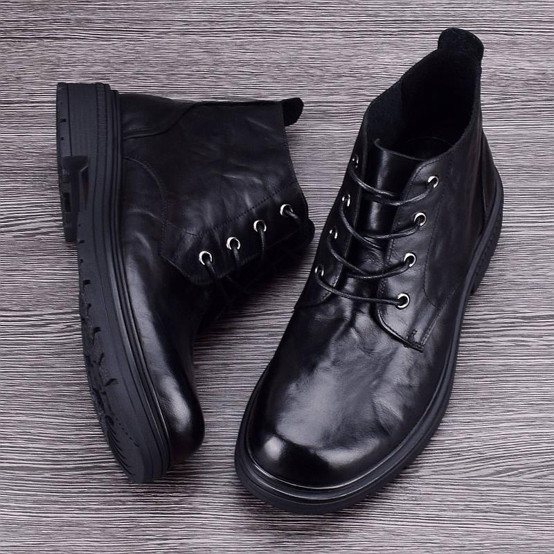 Martin boots men's genuine leather autumn and winter British mid-help tooling boots non-slip outdoor leather shoes loose big-headed leather boots