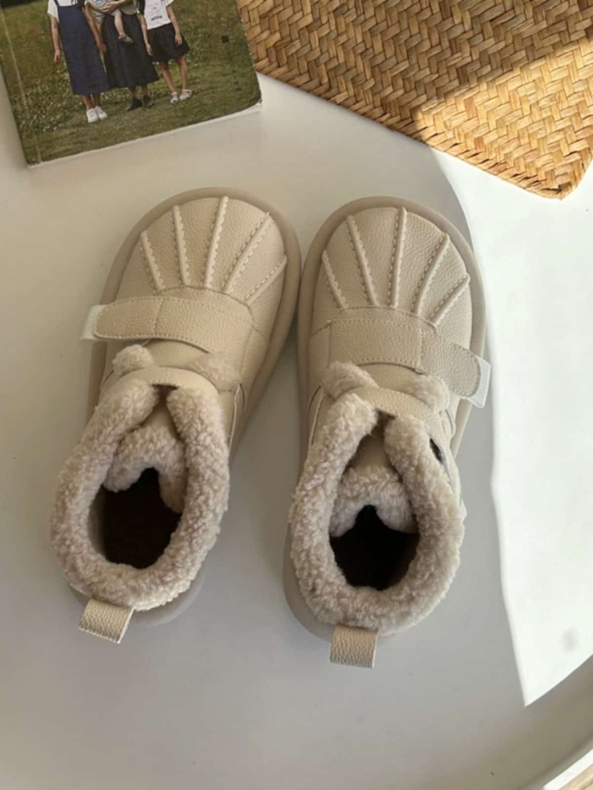 Imitation lamb wool round head flat-bottomed short boots winter beige cute soft-soled snow boots