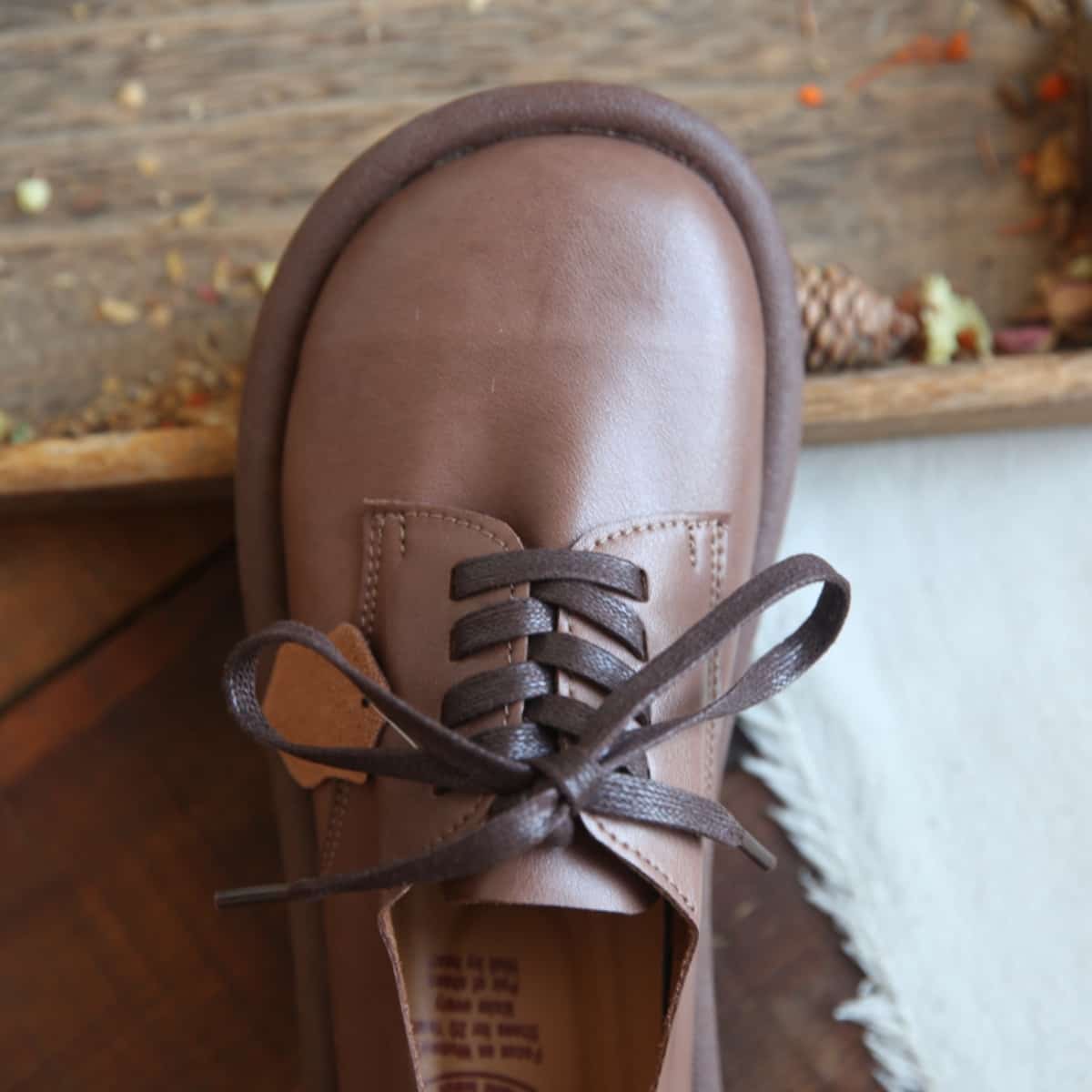 Leather round head lace-up flat shoes comfortable soft surface small leather shoes single shoes women