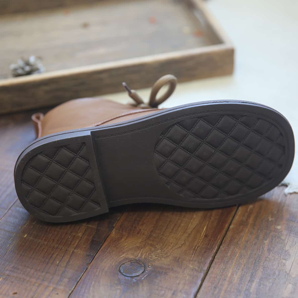 Leather round head strappy flat bottom Martin boots autumn new low heel comfortable short boots