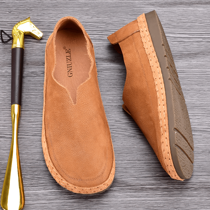 Breathable one-pedal Doudou shoes men's leather soft-soled lazy driving shoes lightweight shock-absorbing casual single-layer leather shoes