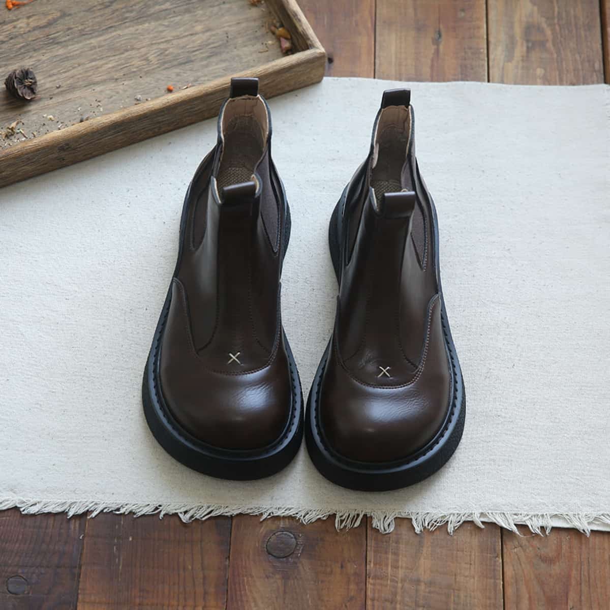 Glossy platform big head shoes handsome versatile locomotive boots fashionable cigarette boots women