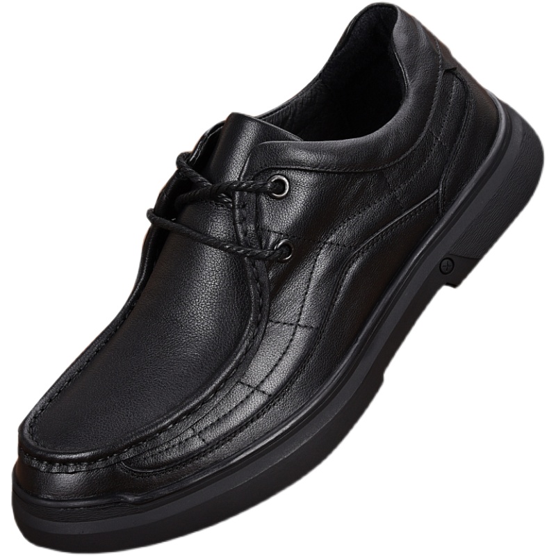 Leather lightweight men's casual leather shoes men's first layer cowhide lace-up thick-soled wide-headed business casual shoes