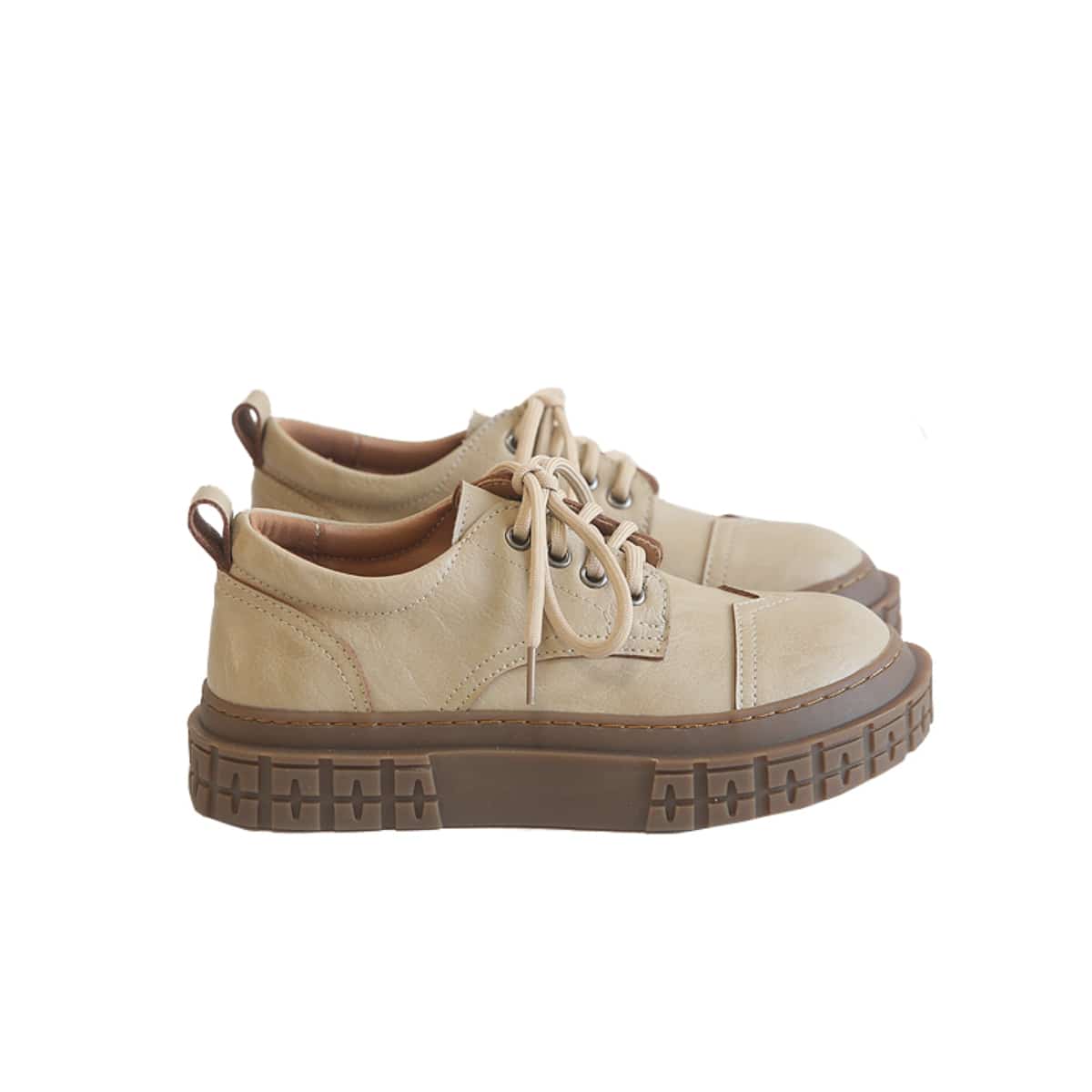 Round head lace-up platform big head shoes Spring student medium heel black shoes single shoes