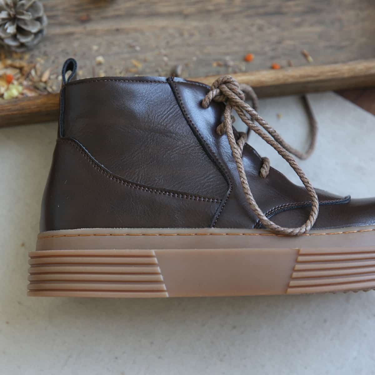 Glossy round head lace-up platform big head shoes short boots Martin boots women