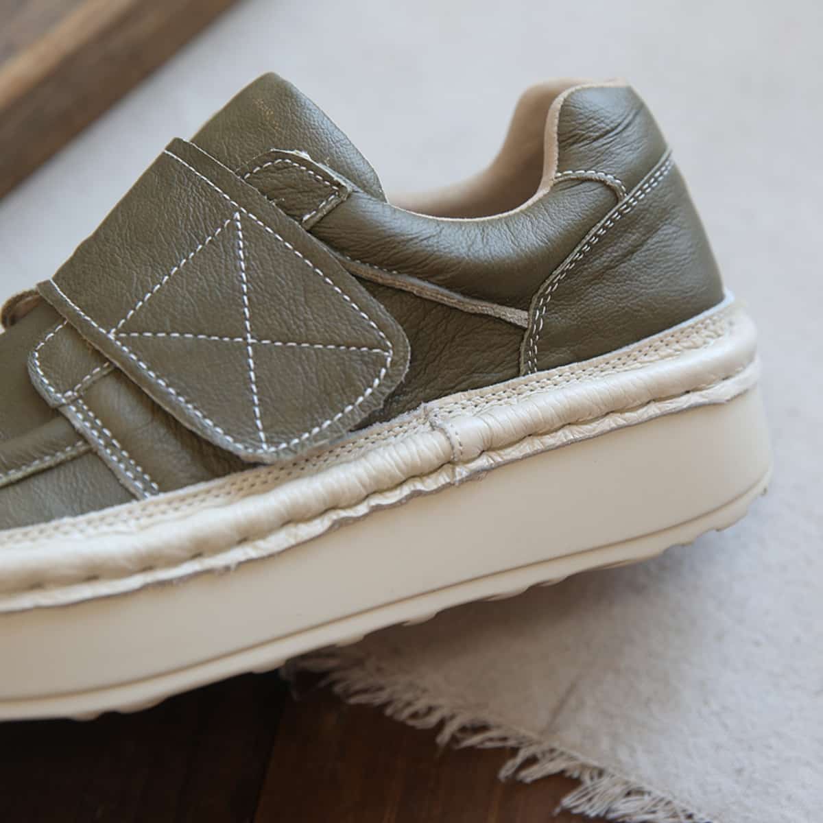 Leather round head platform big head shoes Velcro heightening shoes