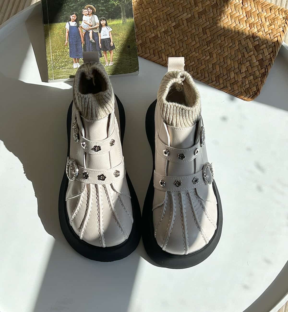 Wool mouth round head thick sole big head shoes winter warm muffin bottom fashion short boots women