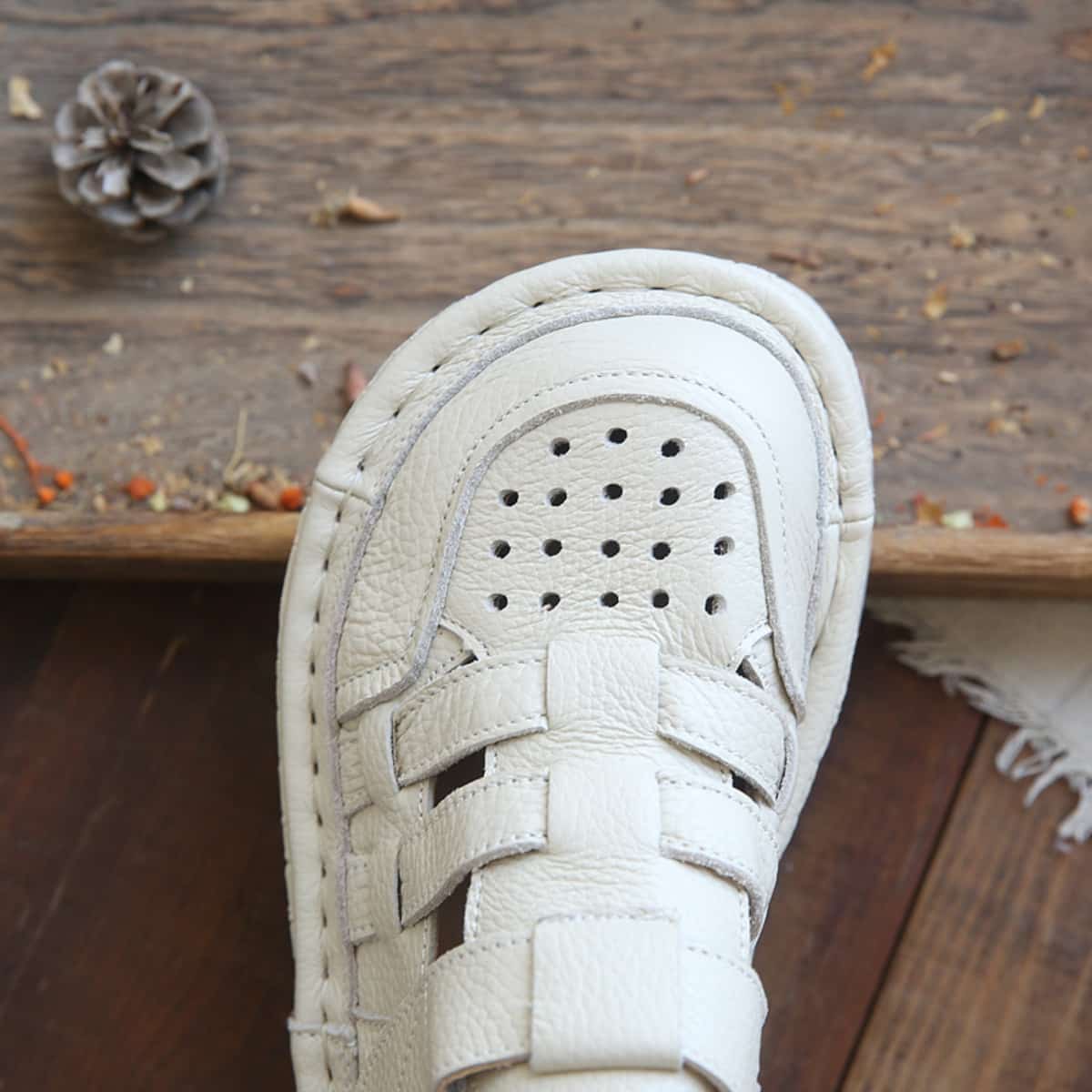 Leather hollow round head platform big head shoes summer middle heel Roman sandals