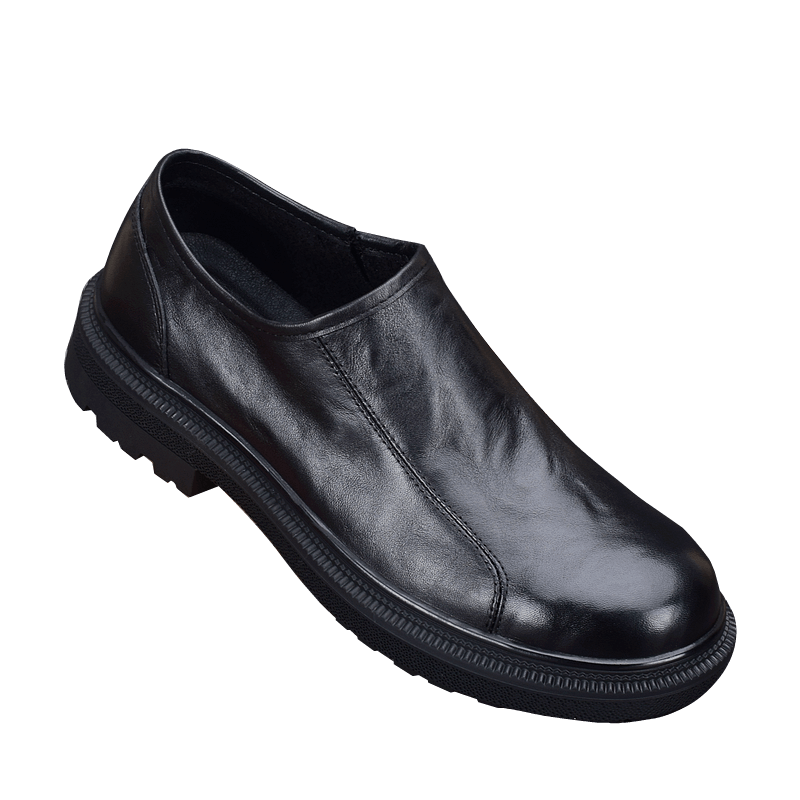 Casual single-layer leather shoes men's leather trend versatile round head platform zipper soft leather business youth single shoes men