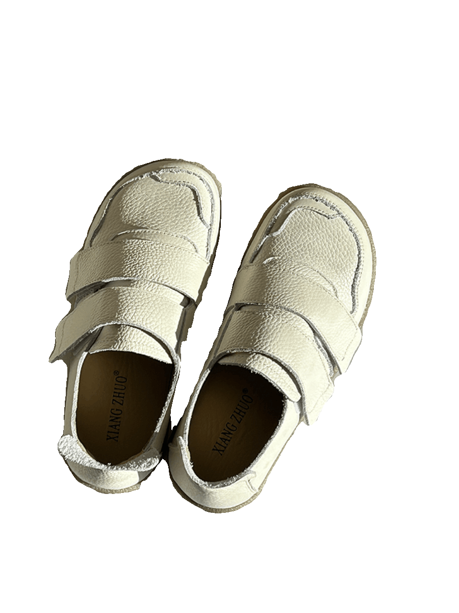 Leather Round Head Flat Shoes Velcro Soft Sole Versatile Little White Shoes