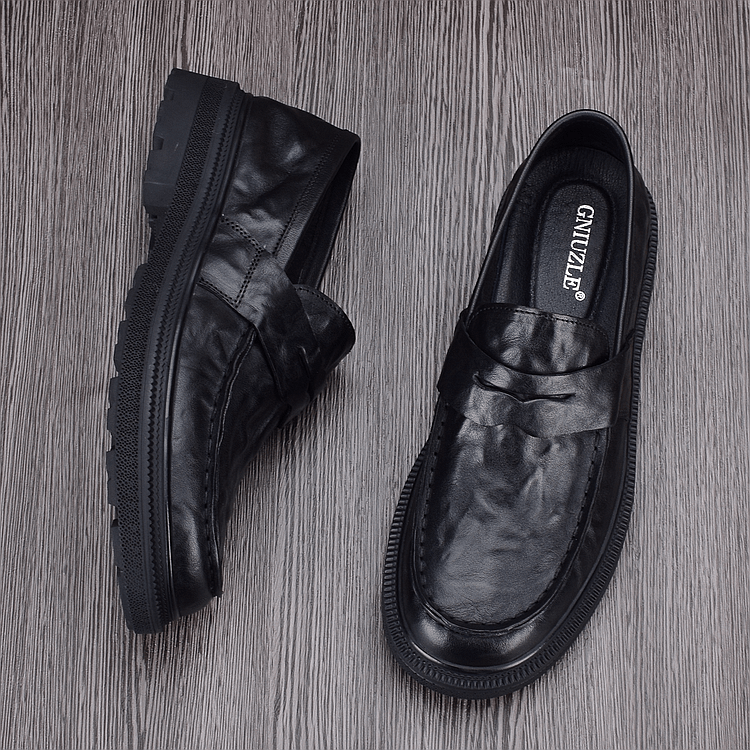 Business men's casual leather shoes, genuine leather autumn new products, breathable platform trend, lazy people pedal loafers