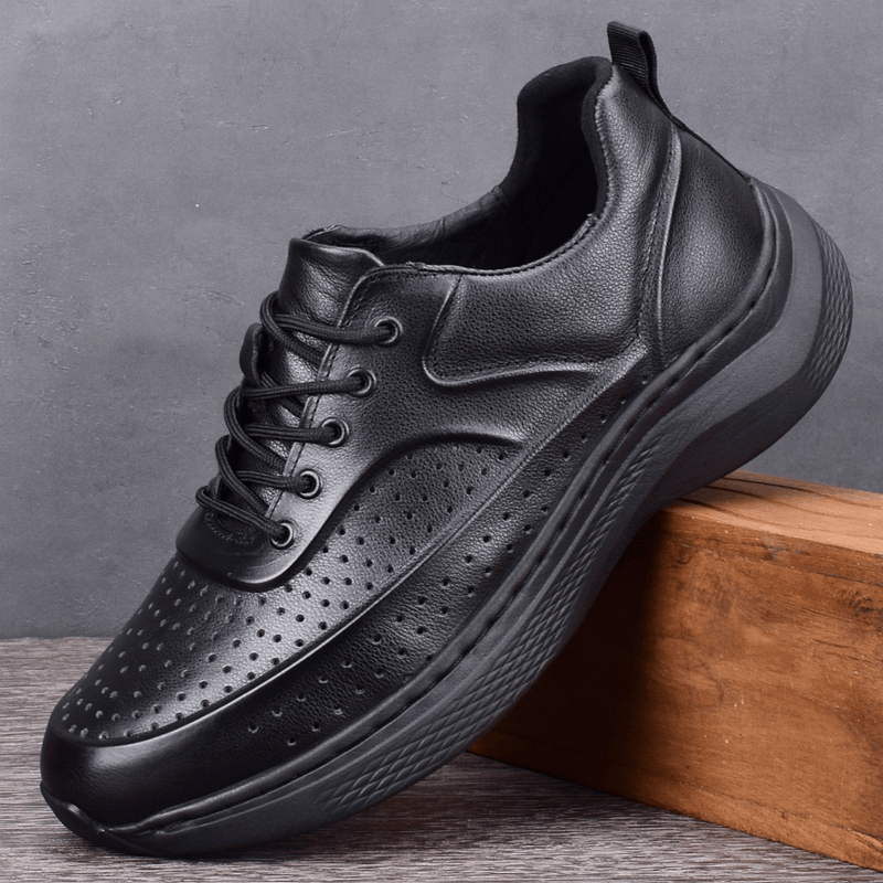 Hollow leather shoes men's summer breathable men's shoes genuine leather first layer cowhide stitching lightweight solid sports shoes