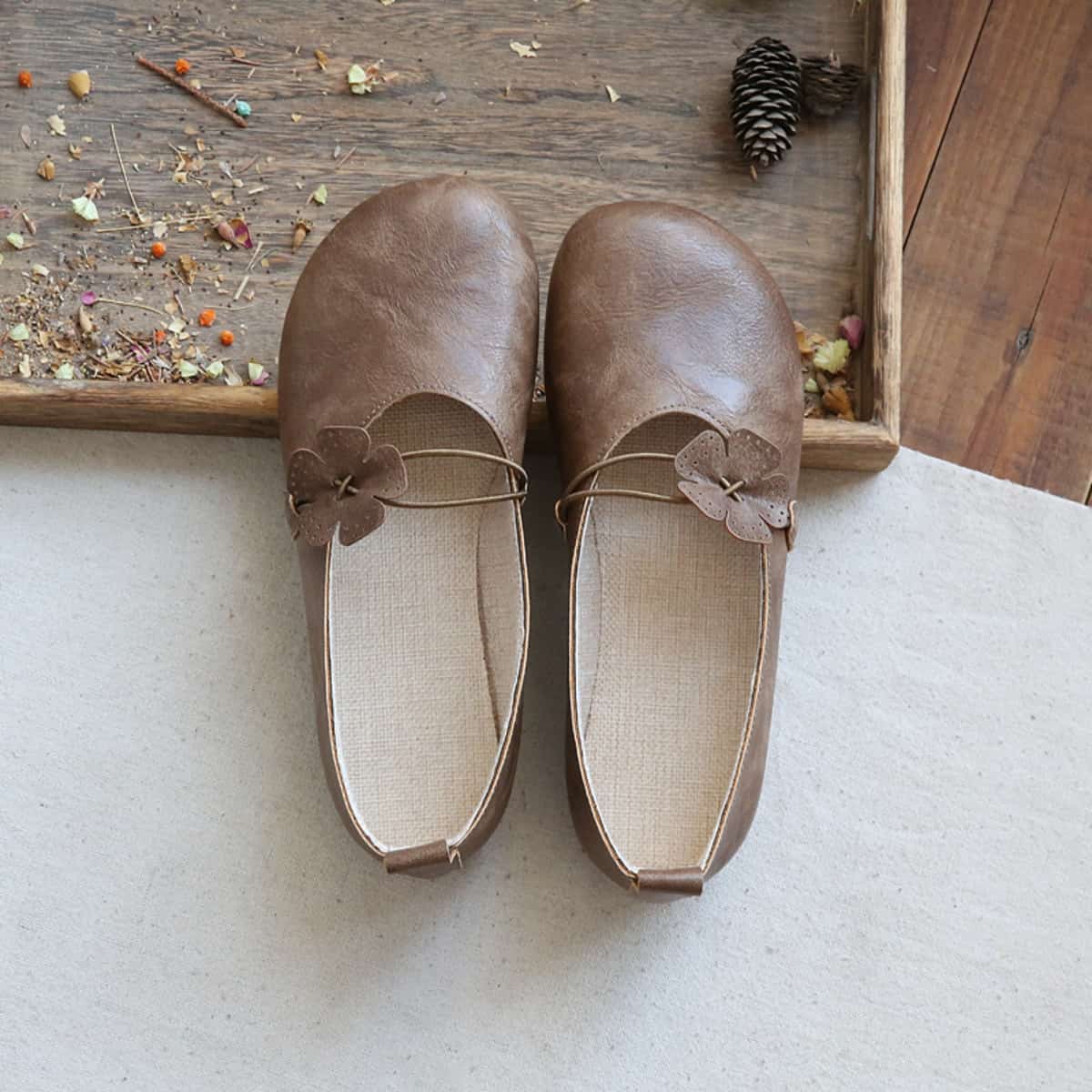 Petal bag head flat shoes cotton and linen handmade comfortable soft sole one foot shallow mouth single shoes