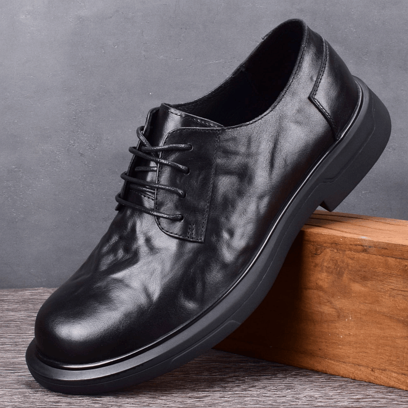 Leather Fashion Breathable Shock Absorption Thick-soled Round Head Casual Leather Shoes Soft Leather Versatile Men's Business Shoes