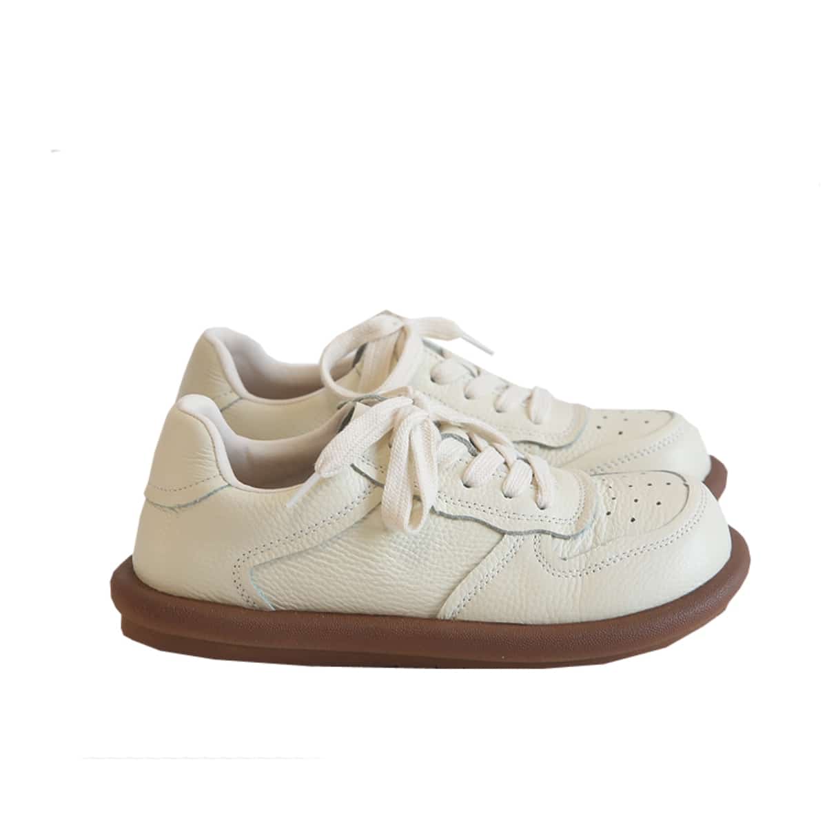Leather round head lace-up small leather shoes summer soft-soled breathable shoes single shoes little white shoes