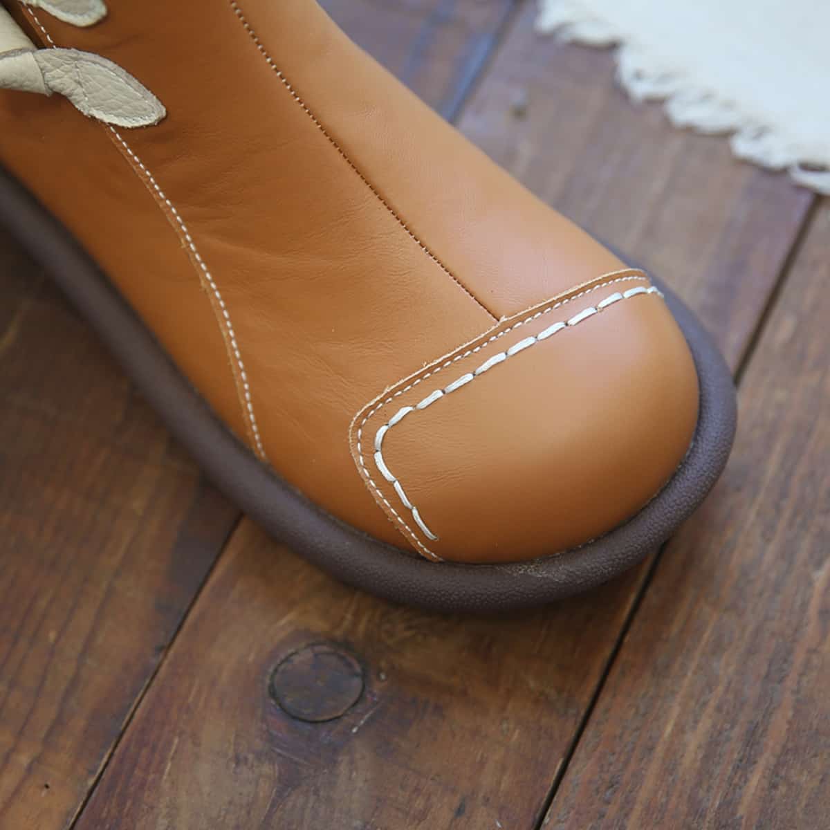 Leather round head flat bottom short boots autumn new side zipper comfortable low heel women's boots