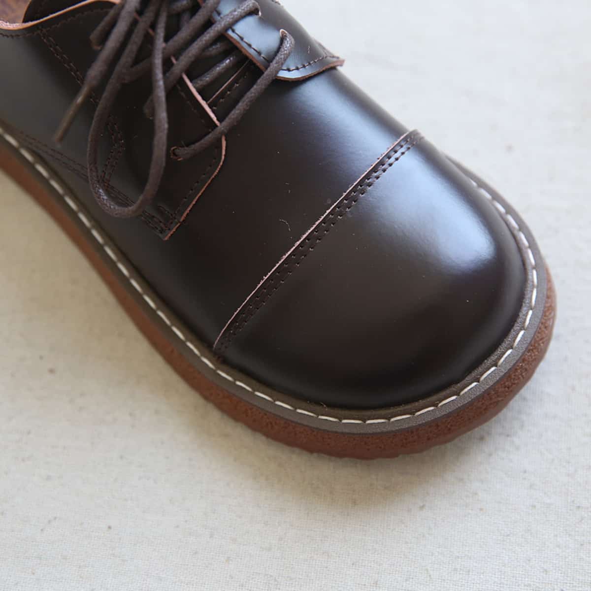 Leather round head lace-up platform big head shoes small leather shoes single shoes women's autumn