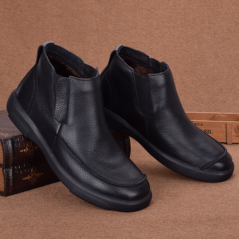 Casual leather shoes men's genuine leather velvet thermal cotton shoes men's winter business high-top first-layer cowhide non-slip