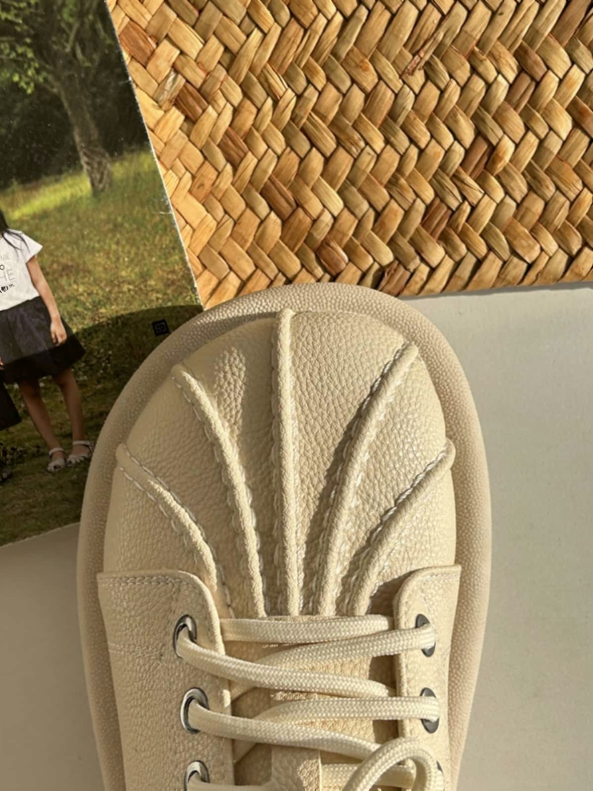 Round head lace-up flat-soled single shoes spring cream shell head comfortable soft-soled shoes