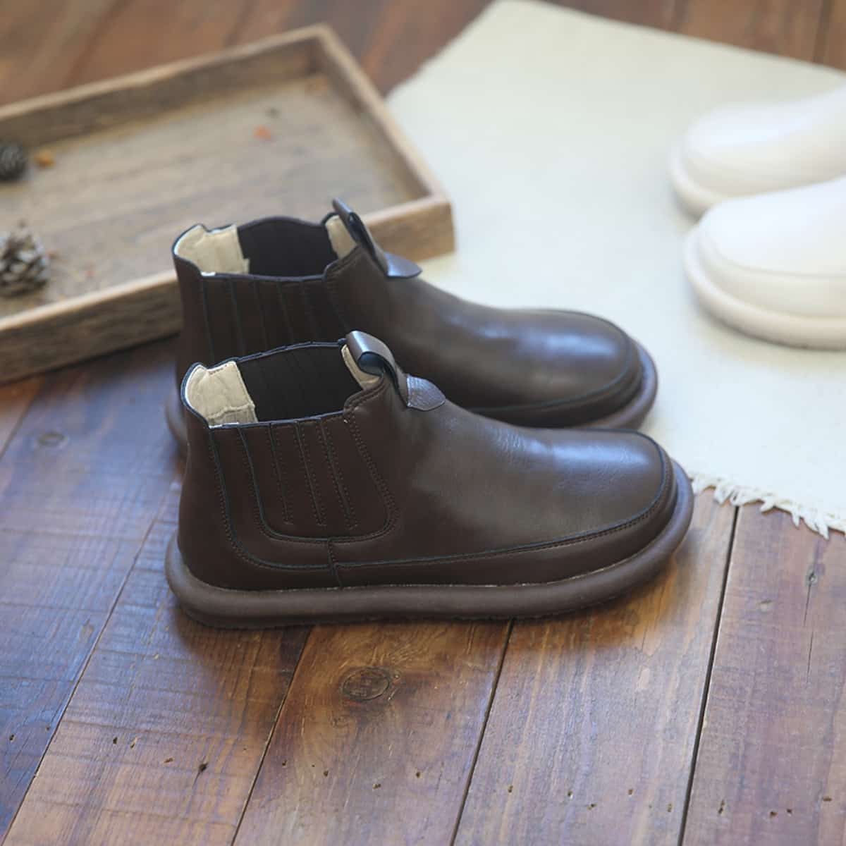 Round Head Flat Bottom Big Head Short Boots Comfortable Low Heel  Boots Women